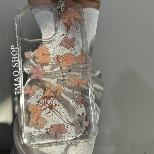 ins小桃花手作透明iPhone壳