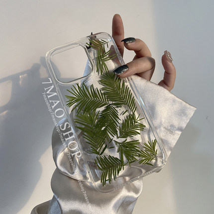 热带雨林风绿植适用iphone16promax17真绿叶15手机壳14p70 reno12