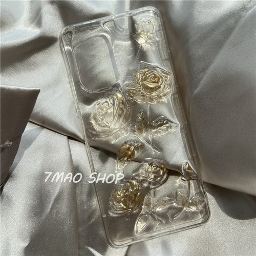 流金立体玫瑰滴胶苹果手机壳