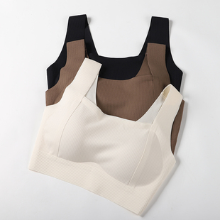 无痕内衣运动美背文胸乳胶垫一体背心防下垂冰丝小胸聚拢打底薄夏