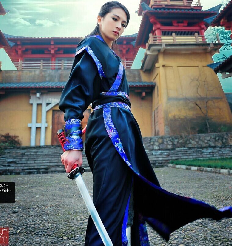 新款古装柳岩蓝黑色cosplay大侠 武士服装汉服唐装古装男女士服装