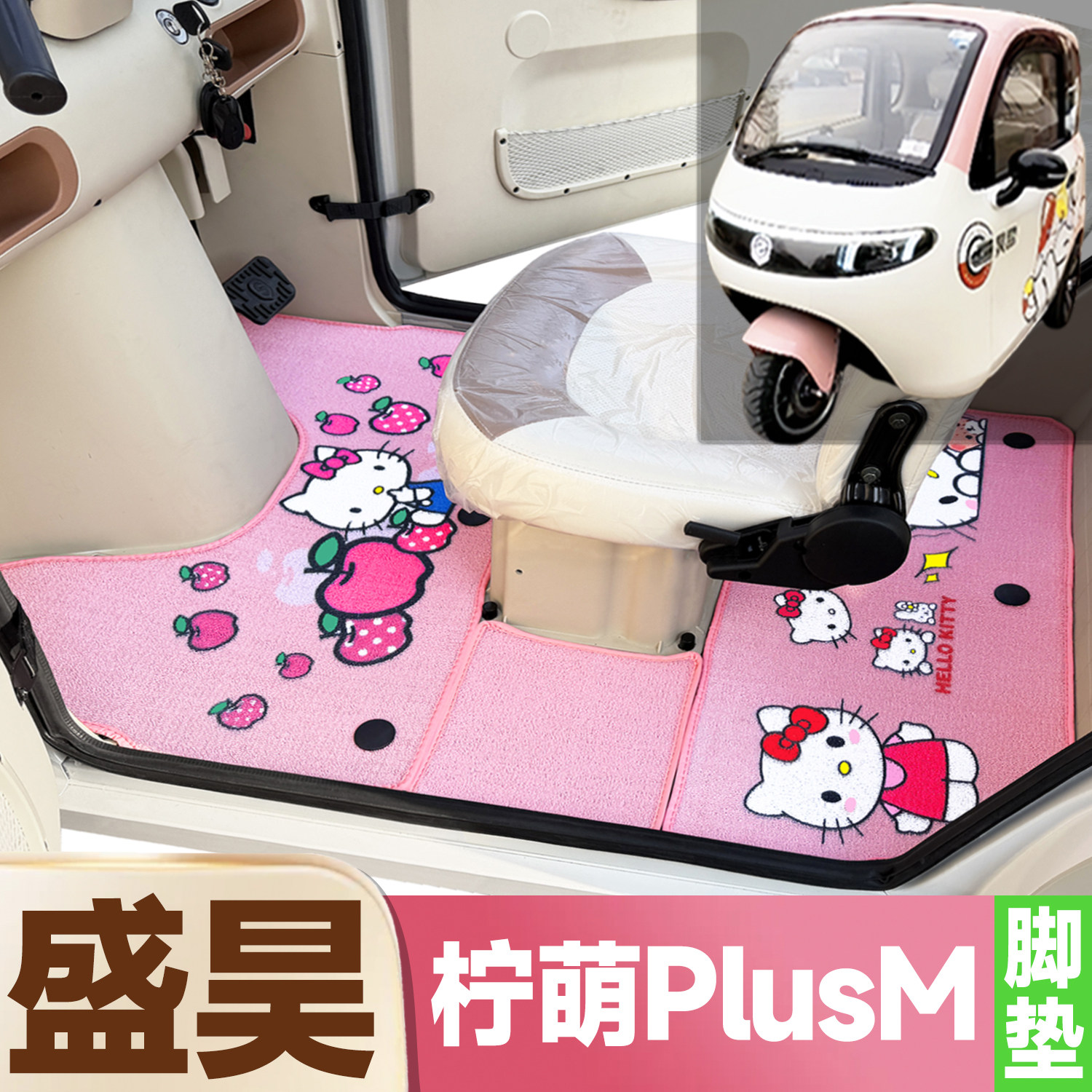盛昊柠萌PlusM专用卡通图案低速电动三轮防水全覆盖雪尼丝圈脚垫
