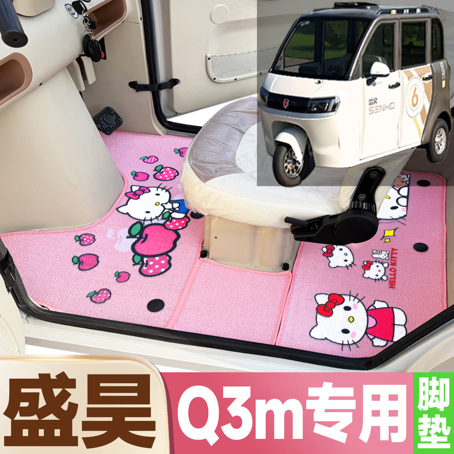 盛昊Q3m专用卡通图案低速代步电动三轮车防水全覆盖雪尼丝圈脚垫