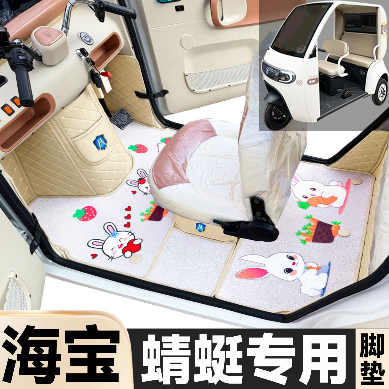 海宝蜻蜓专用卡通图案低速电动三轮老年代步全包围环保电车脚垫