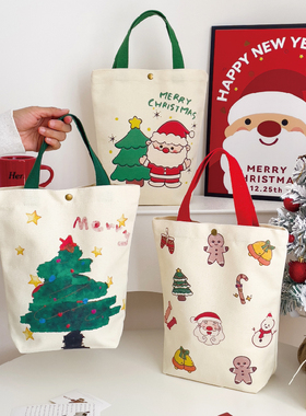 圣诞节帆布礼品袋礼物收纳手提包平安夜送礼糖果苹果包装手拎袋子
