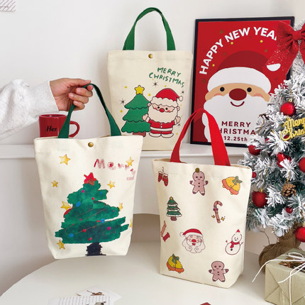圣诞节帆布礼品袋礼物收纳手提包平安夜送礼糖果苹果包装手拎袋子