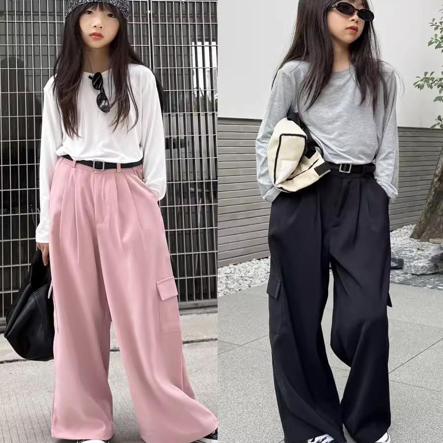 豆丁奇遇长裤直筒阔腿口袋工装裤