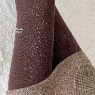 连裤袜闪亮银丝斜纹提花美腿显瘦咖色打底中厚丝袜女性感春秋外穿