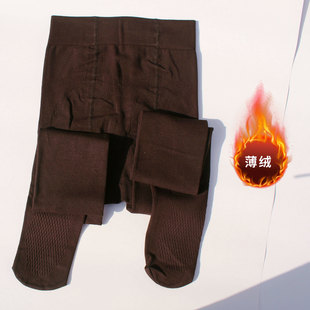 美拉德风深咖连裤袜日系少女秋冬加绒1600D打底裤女显瘦脚底防滑