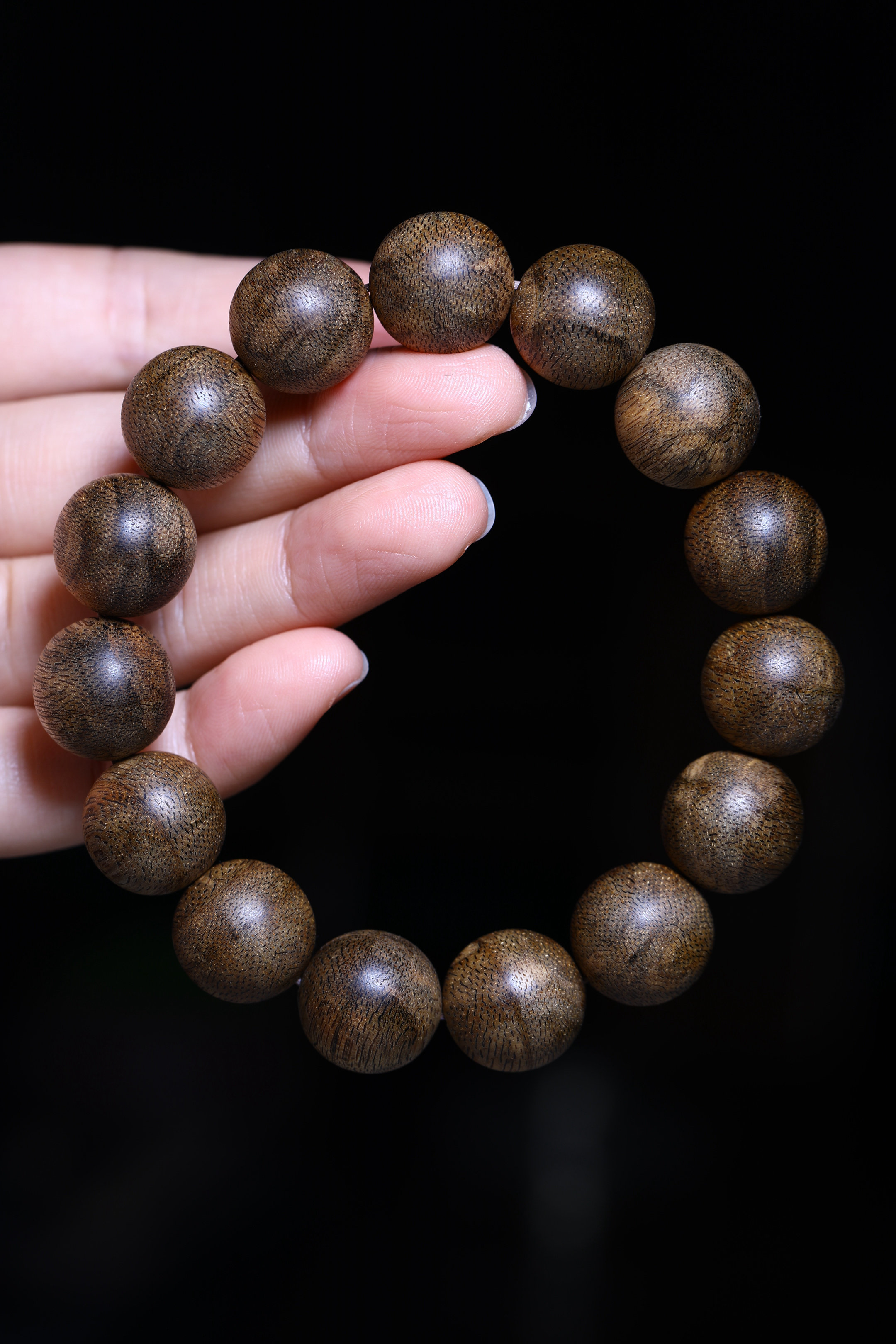 柬埔寨菩萨棋虎斑纹沉香手串直径1.5手链15mm天然保真19.12克