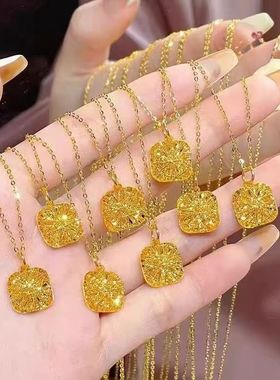 黄金爆闪小方糖吊坠 水贝同款多面反光 沙金挂坠百搭o字锁骨项链