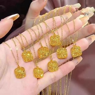 黄金爆闪小方糖吊坠 水贝同款多面反光 沙金挂坠百搭o字锁骨项链