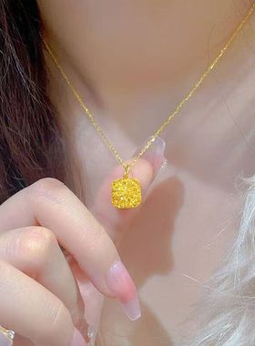 网红 爆闪小方糖黄金吊坠 沙金多面切割 显白不挑人