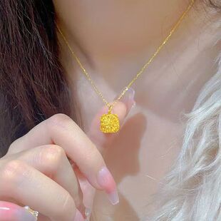 网红 爆闪小方糖黄金吊坠 沙金多面切割 显白不挑人