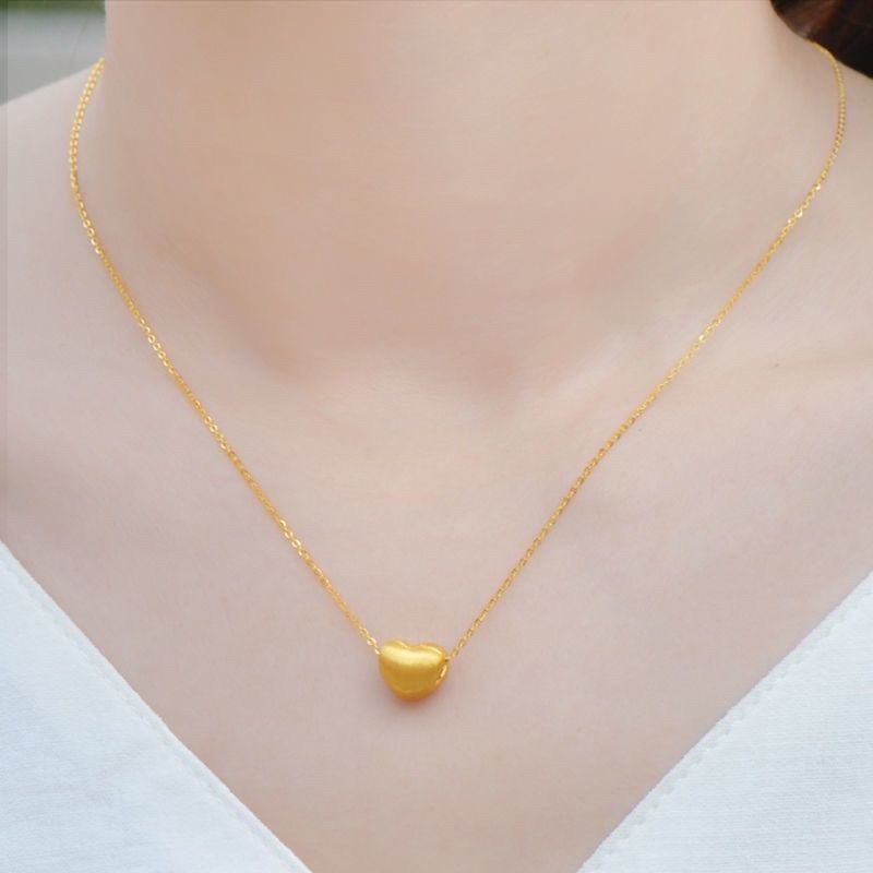 24k黄金项链新款爱心吊坠镀金包银锁骨项链送女友生日礼物