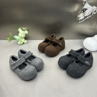 2025新款秋冬毛呢毛毛鞋魔术贴厚底时尚百搭玛丽珍休闲丑萌勃肯鞋