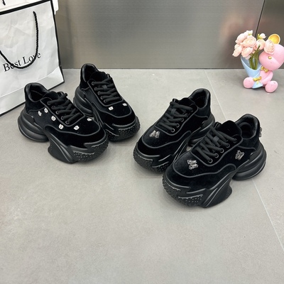 明星同款老爹鞋女ins潮春季新款百搭金丝绒厚底松糕水钻增高加绒