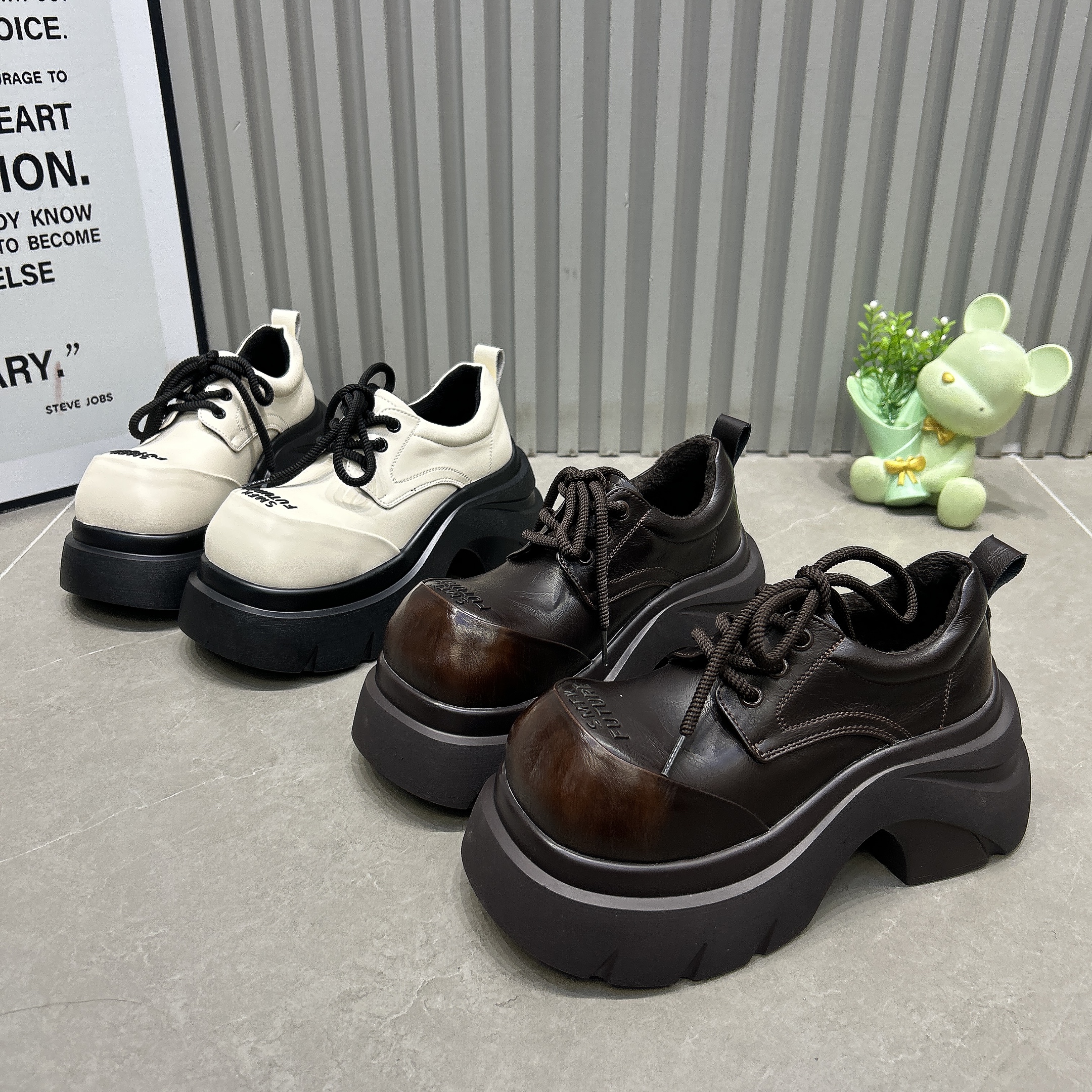 欧货爆款鹅头厚底增高松糕鞋女2025新款真皮系带增高加绒乐福鞋潮