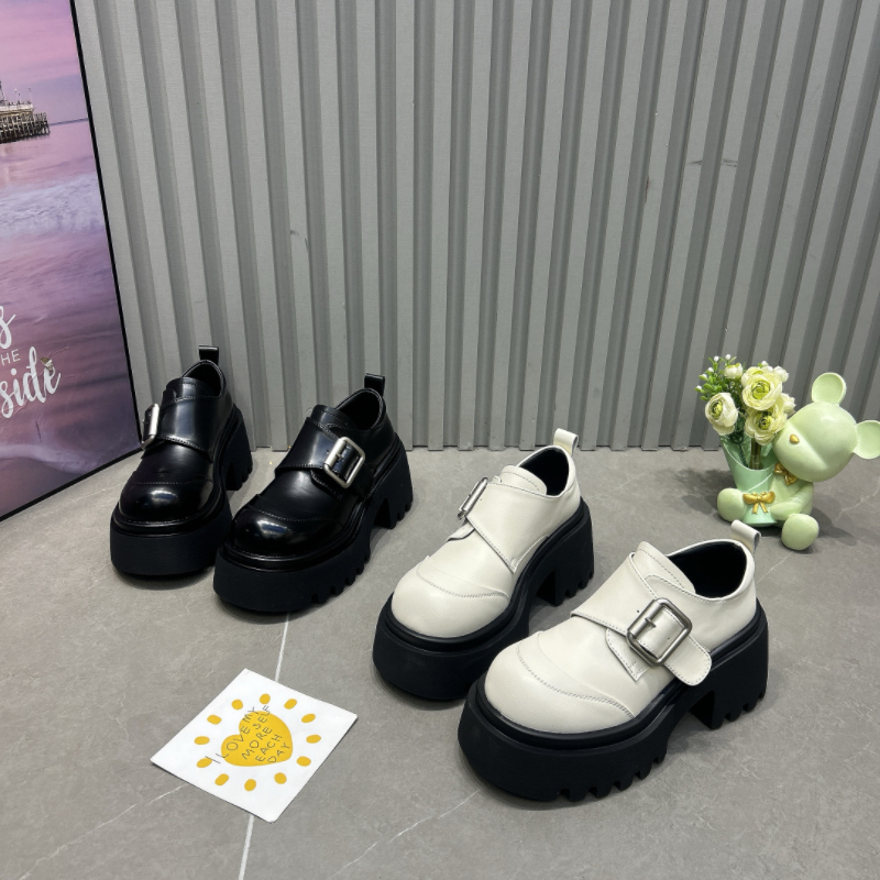 2025春季新款休闲厚底松糕女鞋显脚小圆头魔术贴乐福鞋女百搭单鞋
