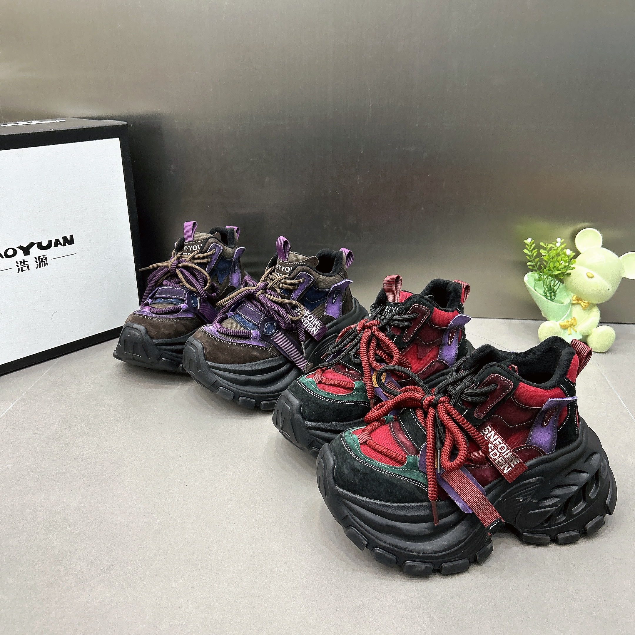 欧货拼色彩色爆款8cm厚底增高松糕鞋女加绒老爹鞋复古真皮圆头系