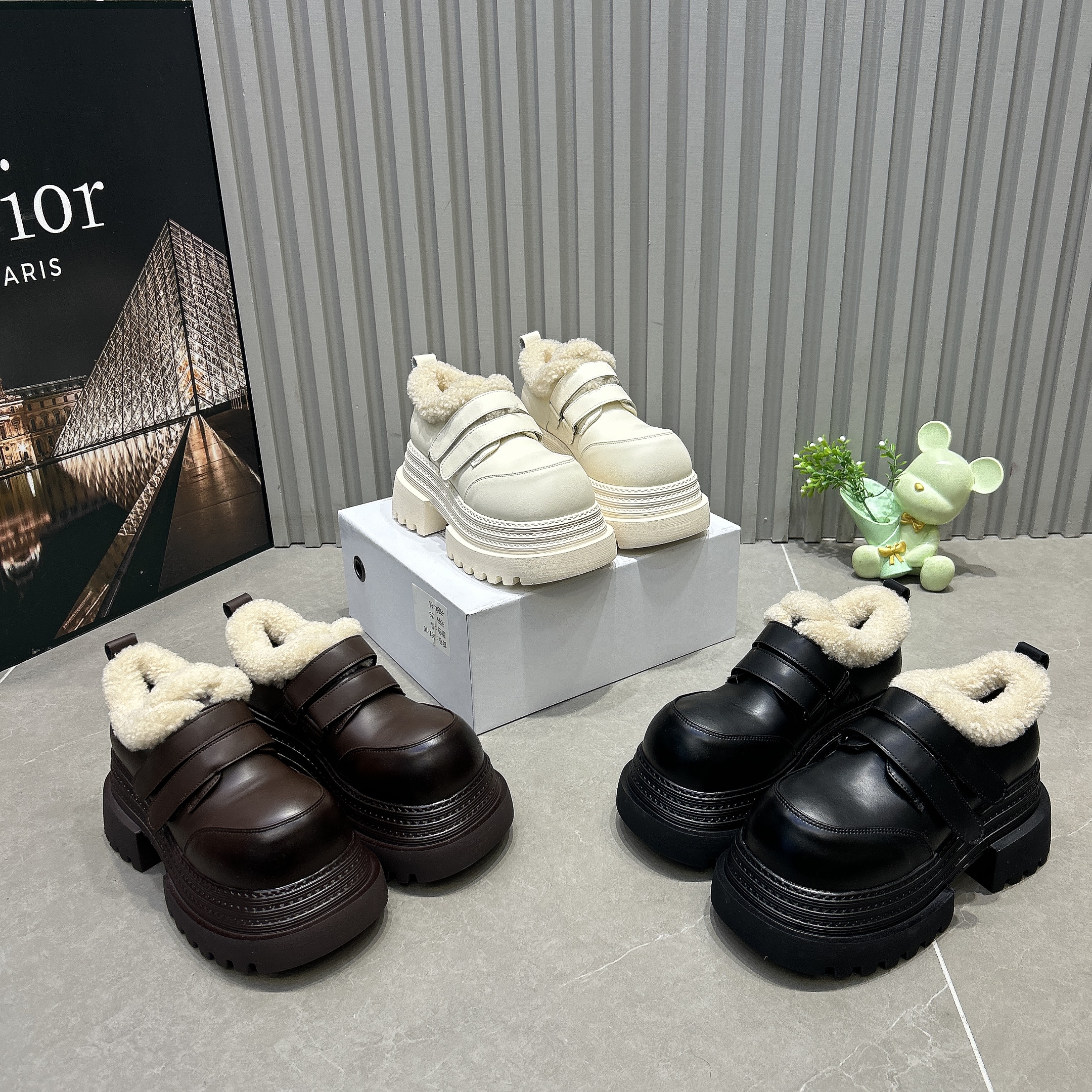 2025新款冬加绒毛毛口保暖三层底8CM厚底增高乐福鞋女雪地鞋棉鞋