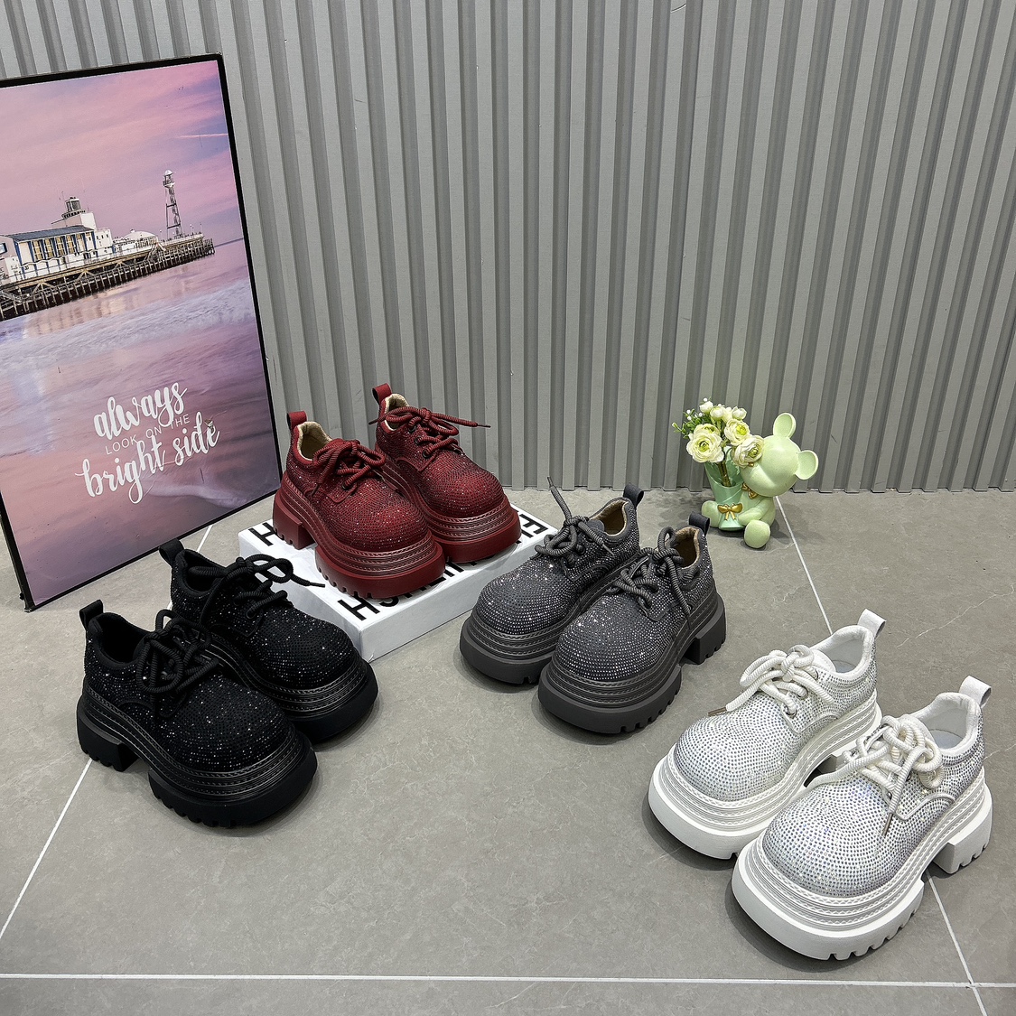 小个子增高厚底三层底满钻乐福