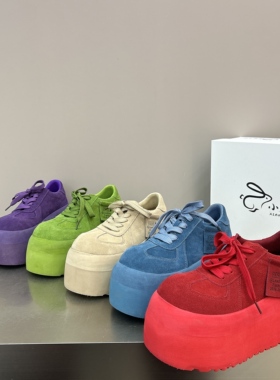 欧货2026早春新款真皮德训鞋女圆头系带8cm松糕厚底休闲乐福鞋潮