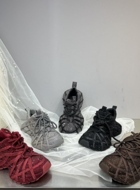 绑带满天星爆闪水钻厚底炸街款老爹鞋女增高ins潮款洋气休闲鞋女