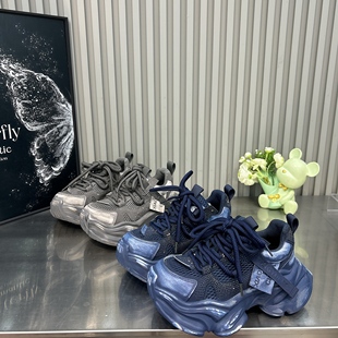 欧货高级感老爹鞋 女2025四季 新款 水钻渐变色做旧厚底增高休闲潮鞋