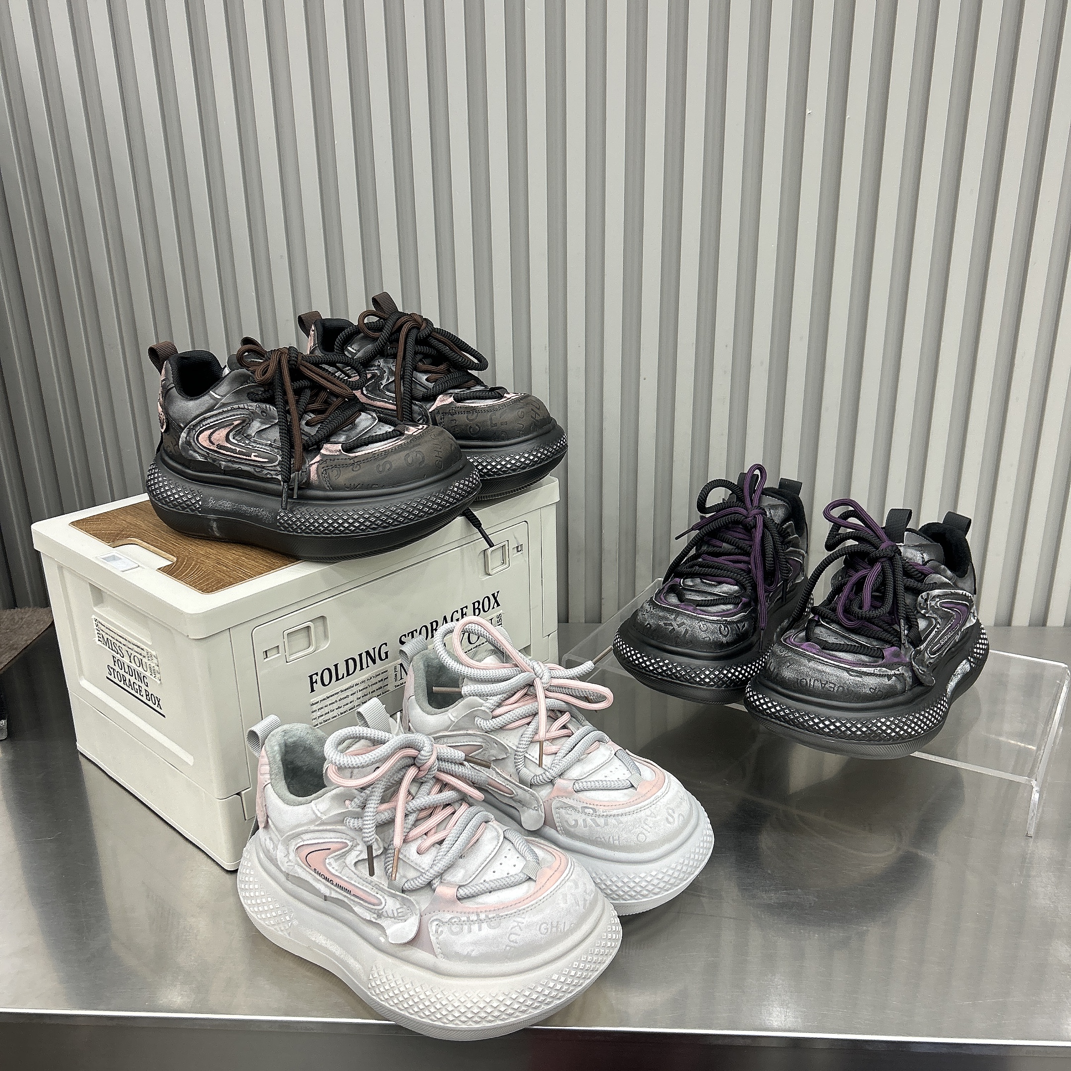 擦色皮欧货擦色做旧绑带米奇大头厚底松糕休闲面包鞋小飞船女鞋