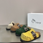 真皮磨砂皮做旧擦色脏脏包头拖鞋2026新款增高休闲百搭潮流面包鞋