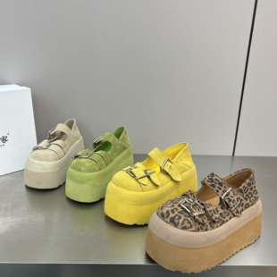 豹点8cm厚底松糕鞋女2026新款小增高休闲鞋百搭潮流玛丽珍面包鞋