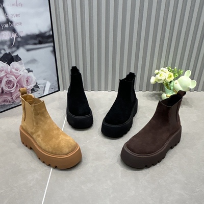 净版厚底松糕短靴及踝靴马丁靴