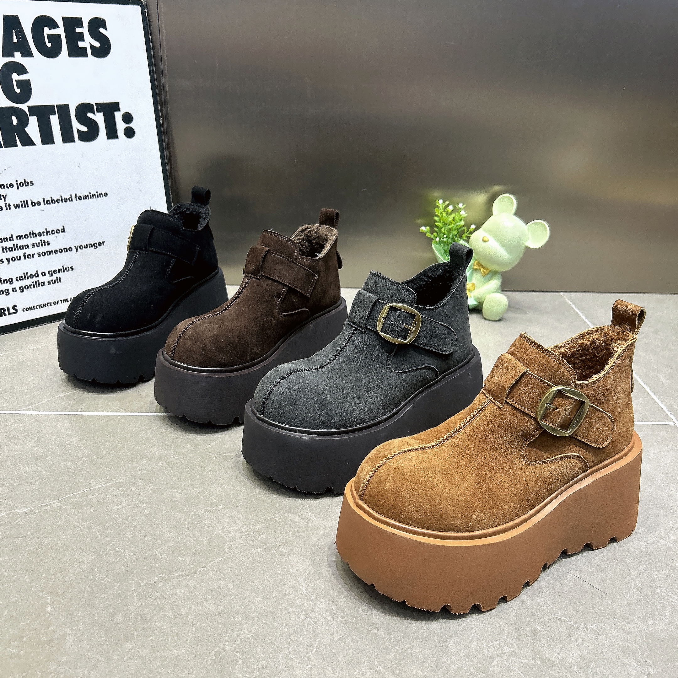 欧货厚底勃肯鞋女靴2025新款秋冬加绒保暖棉鞋复古短筒雪地靴女鞋