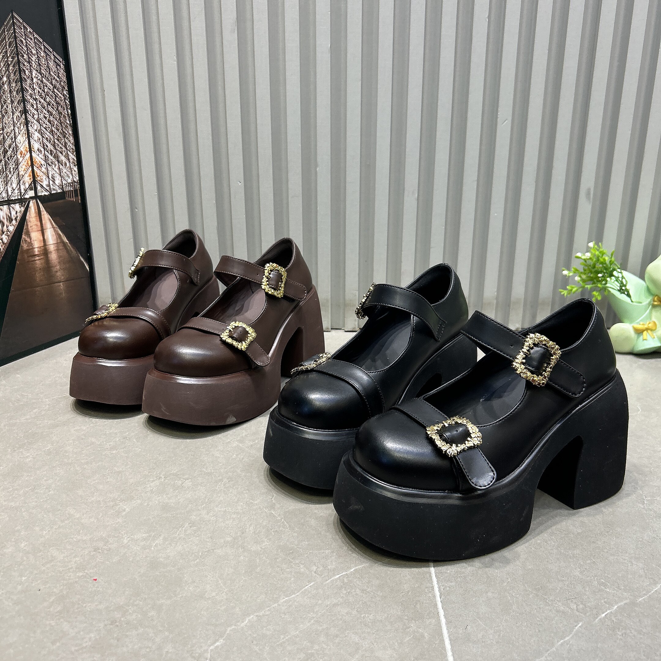 超轻底9cm粗跟高跟鞋2026春季新款厚底玛丽珍鞋女复古百搭小皮鞋