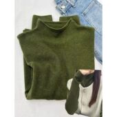 绝美复古墨绿色miu系打底衫 女秋冬保暖针织内搭立领毛衣软糯上衣