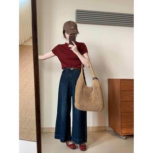 大春牌百高RTE腰覆古裤子20款25季新搭百搭休闲简约风直筒微喇长