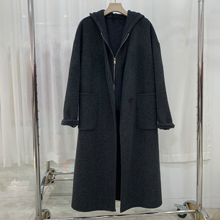 极简风双面羊绒大衣女中长款韩版连帽针织马甲两件套羊毛呢子外套