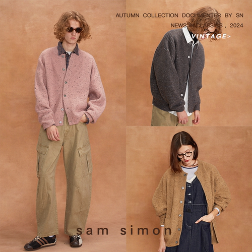 【五折不退换】sam simon复古彩点纱美式软糯毛衣秋冬V领开衫外套