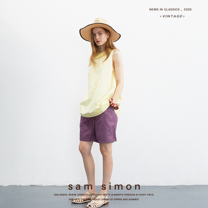 sam simon/‘花苞蜜语’棉质双层花瓣领无袖两面穿背心小衫+头花