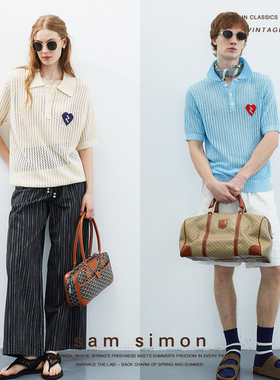 sam simon/‘航海假日’夏季镂空肌理针法polo领短袖T恤男女同款