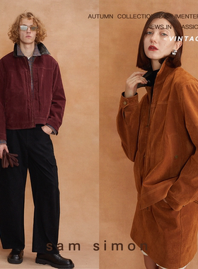 【三折不退换】sam simon复古麂皮绒微廓型双开拉链夹克外套+半裙
