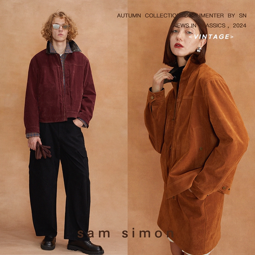 【三折不退换】sam simon复古麂皮绒微廓型双开拉链夹克外套+半裙