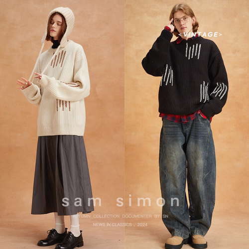 sam simon/【4 折清仓】高克重摩登手工勾针工艺毛衣男女同款
