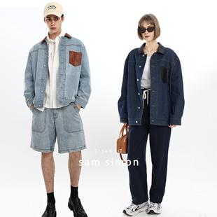 ins复古拼接牛仔外套oversize夹克 四折不退换 sam simon春季