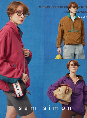 sam simon/sporty复古拼色双面穿摇粒绒立领夹克外套男女同款