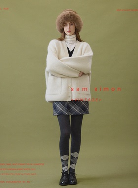 sam simon/Row风兔毛拉毛云朵软糯毛绒绒V领中长款针织开衫外套