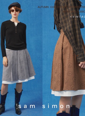 sam simon/【花和她】时髦立体刺绣绣花灵动感双层干爽百褶半身裙