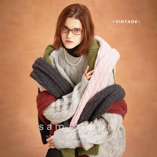宽松廓型全羊毛中古绞花针织衫 simon sam 情侣毛衣 五折不退换