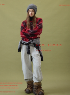 sam simon/‘冬日绒菱’节日限定兔毛混纺撞色菱形格套头毛衣